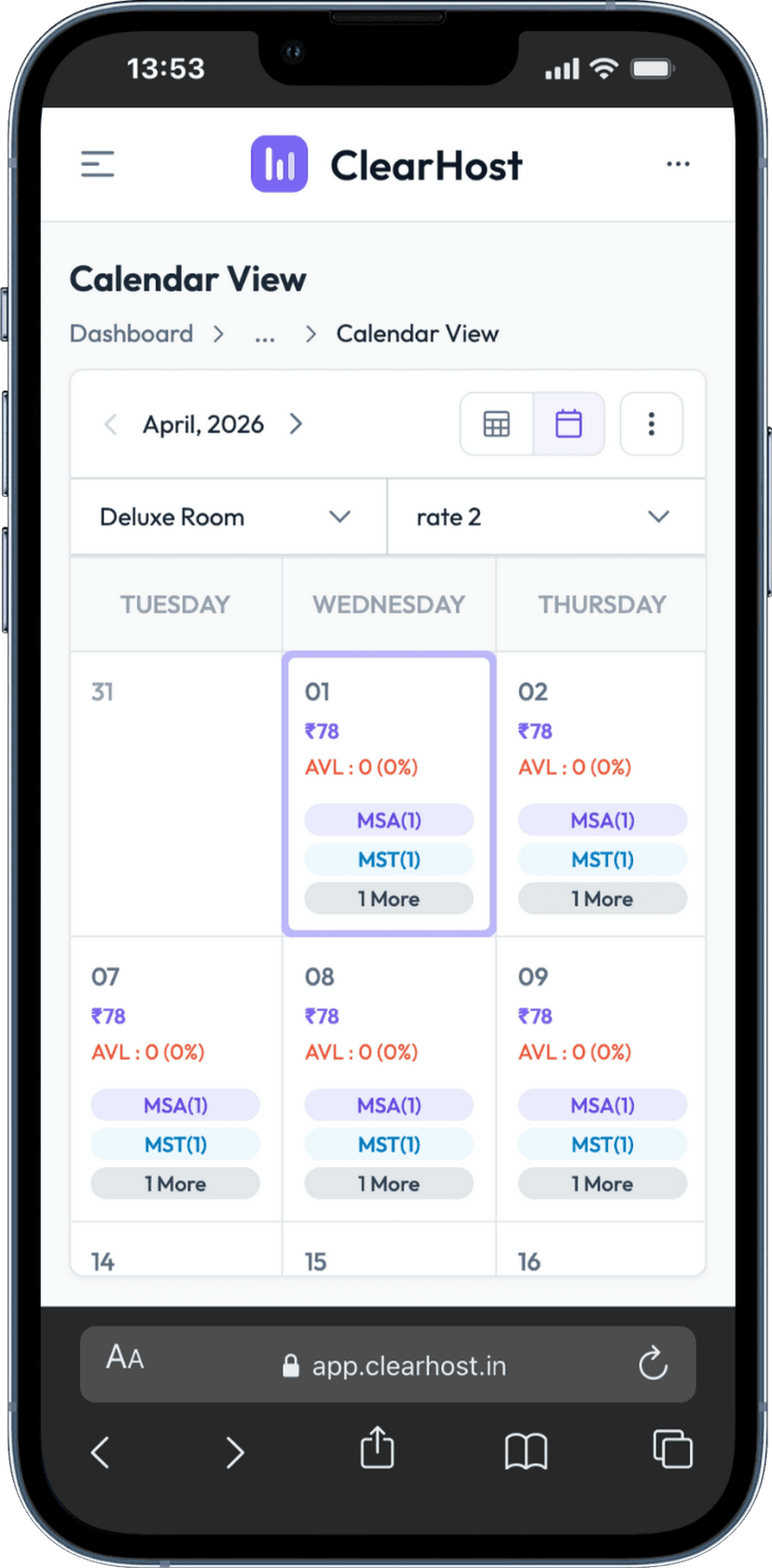 ClearHost dashboard on iPhone