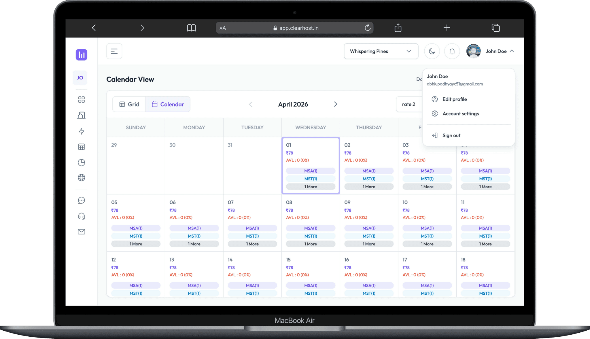 ClearHost dashboard on MacBook