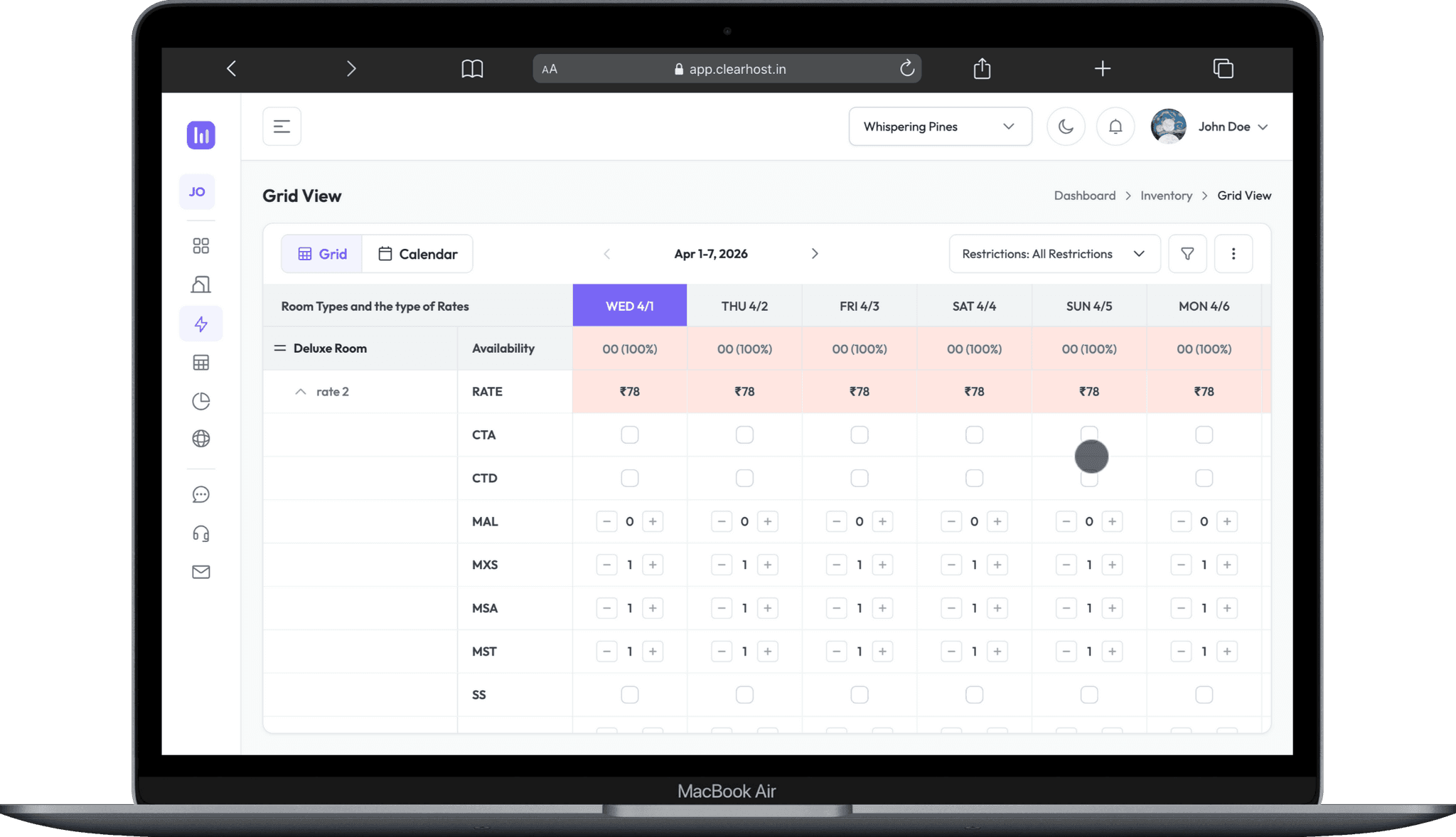 ClearHost dashboard on MacBook