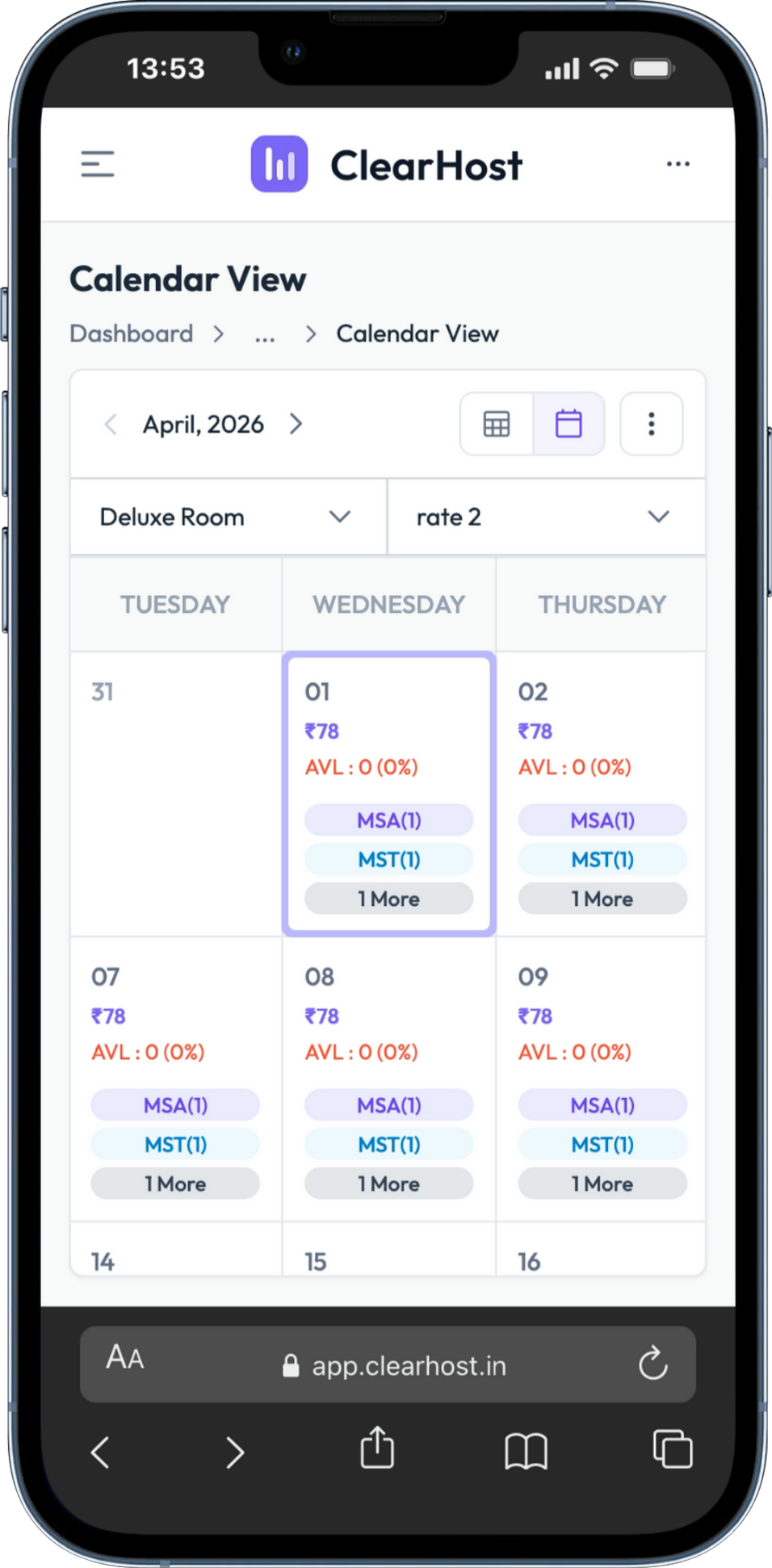 ClearHost dashboard on iPhone