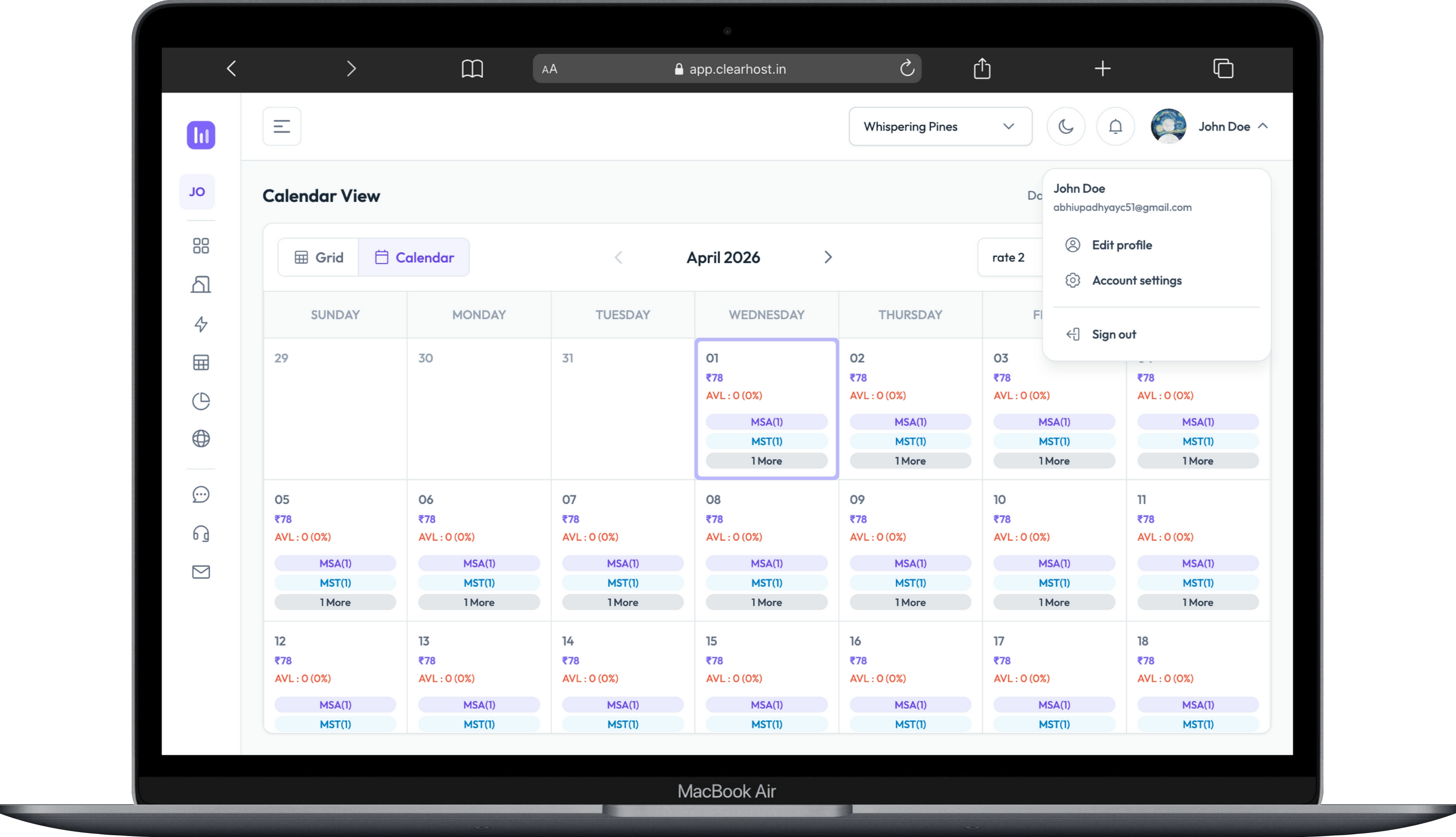 ClearHost dashboard on MacBook