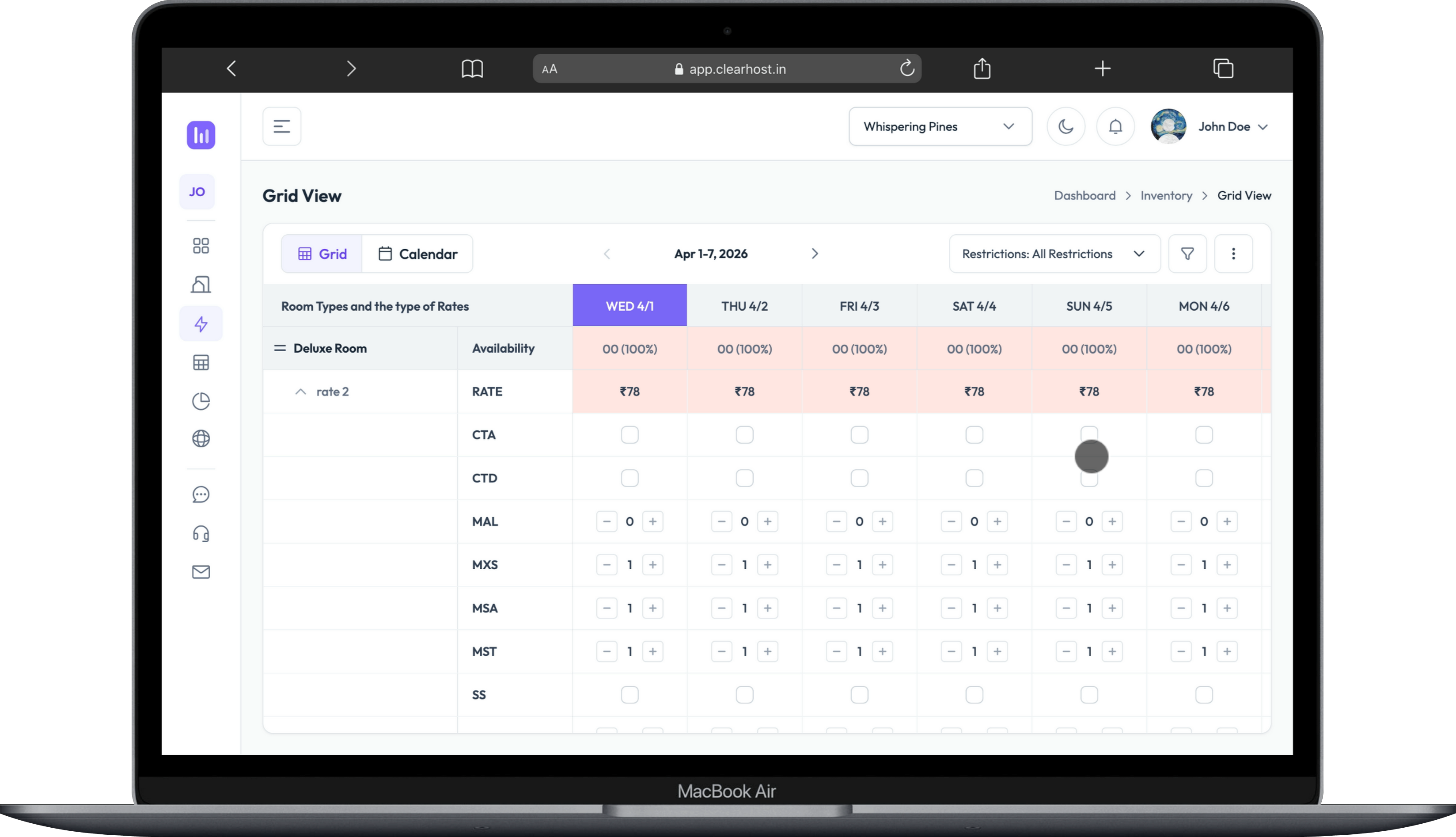 ClearHost dashboard on MacBook